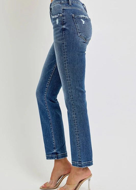 Risen Mid Rise Distressed Straight Jeans - FINAL SALE! - The Nines