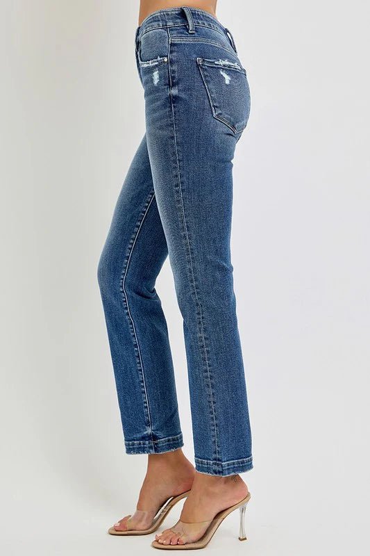 Risen Mid Rise Distressed Straight Jeans - FINAL SALE! - The Nines