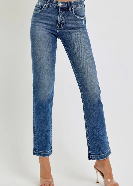 Risen Mid Rise Distressed Straight Jeans - FINAL SALE! - The Nines