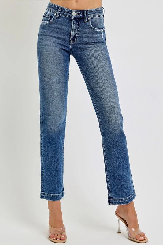 Risen Mid Rise Distressed Straight Jeans - FINAL SALE! - The Nines