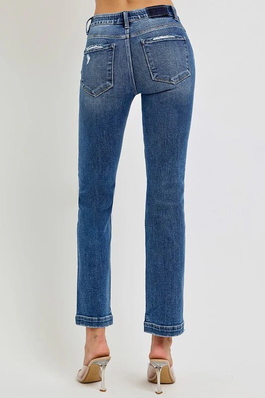 Risen Mid Rise Distressed Straight Jeans - FINAL SALE! - The Nines