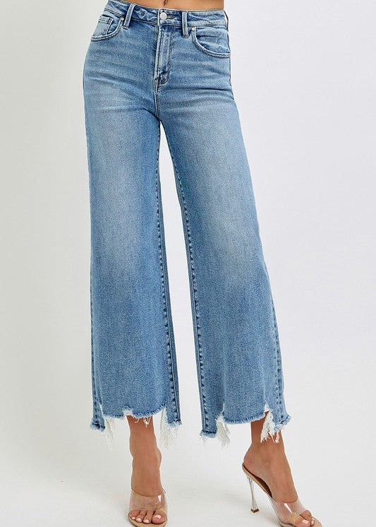 Risen High Rise Crop Step Hem Jeans - The Nines