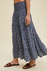 Navy Floral Midi Side Slit Skirt