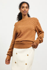 Toffee Pointelle Shoulder Ruffle Lightweight Sweater - FINAL SALE