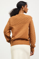 Toffee Pointelle Shoulder Ruffle Lightweight Sweater - FINAL SALE