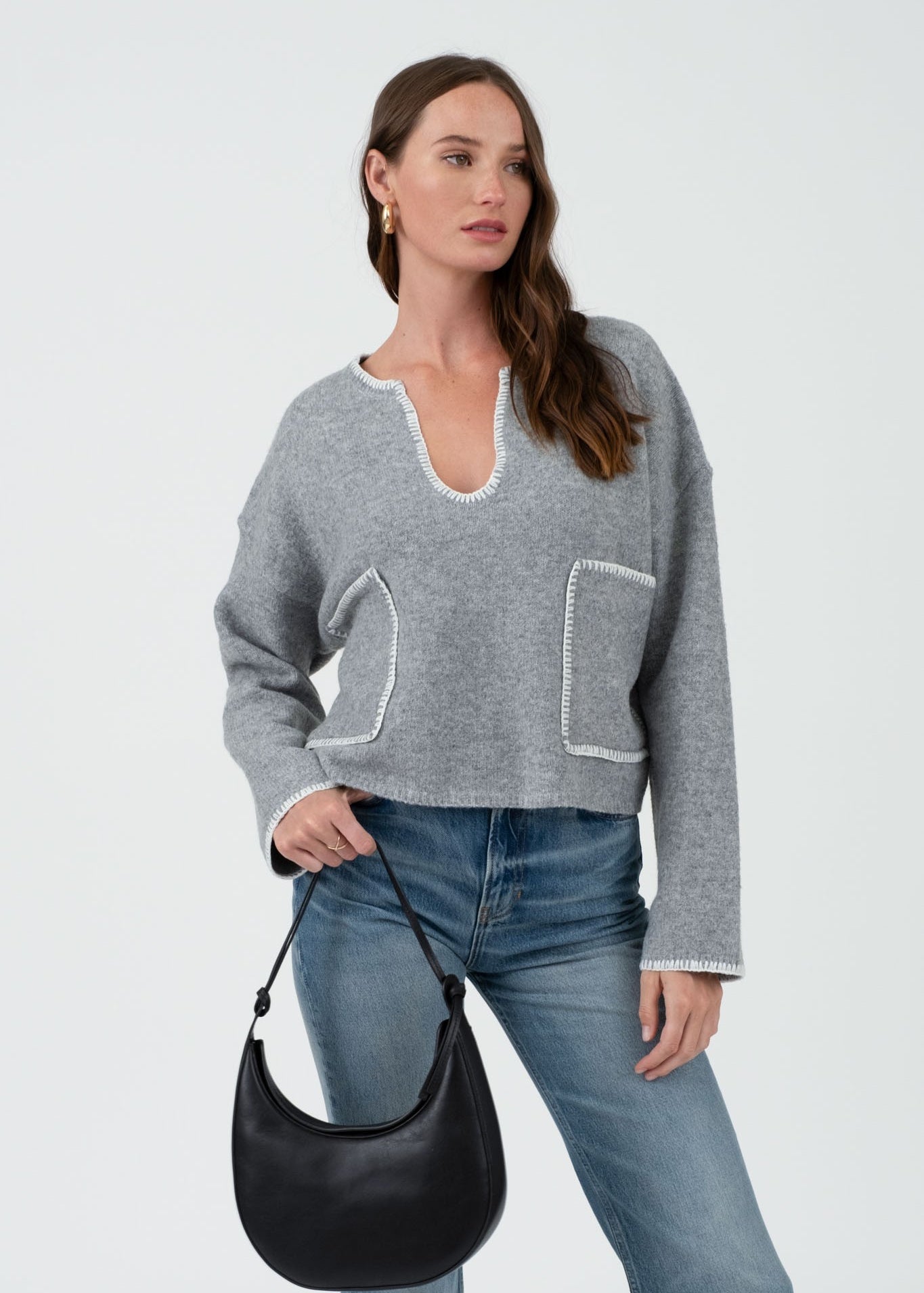 Contrast Stitch Pocket Sweaters - 2 Colors! - The Nines