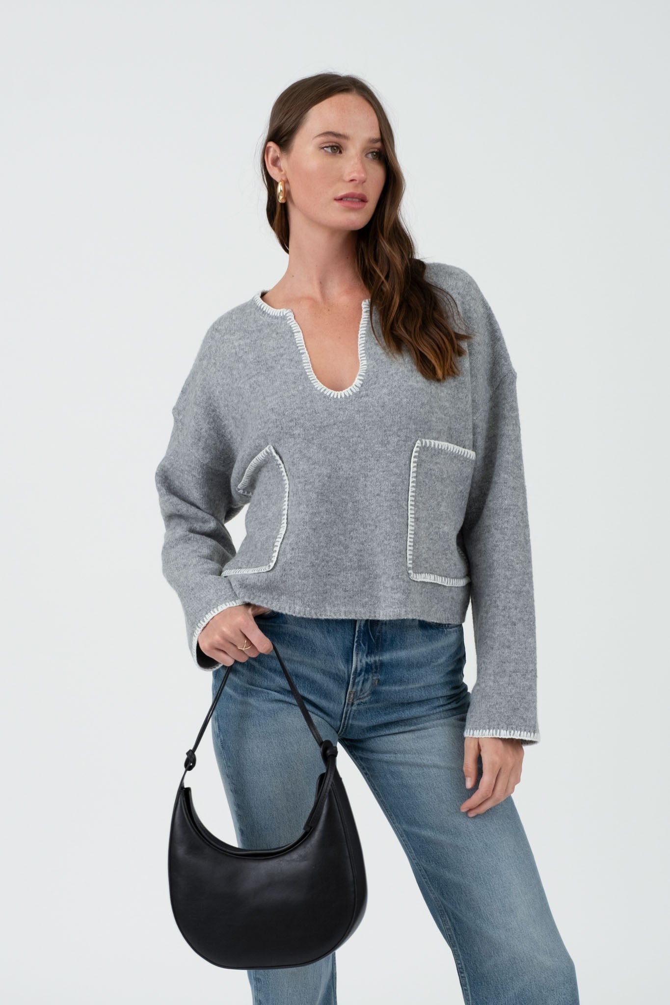 Contrast Stitch Pocket Sweaters - 2 Colors! - The Nines
