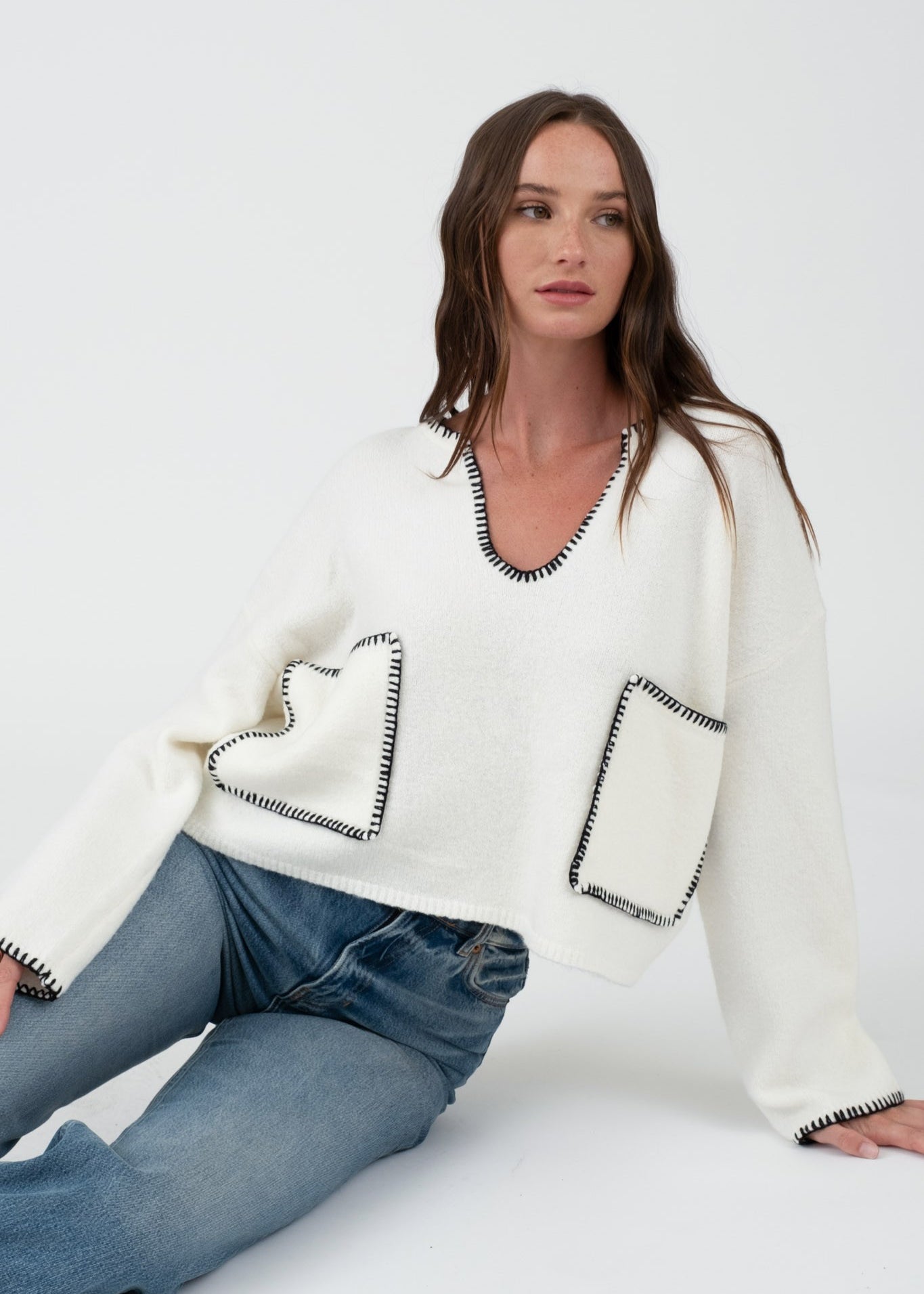 Contrast Stitch Pocket Sweaters - 2 Colors! - The Nines