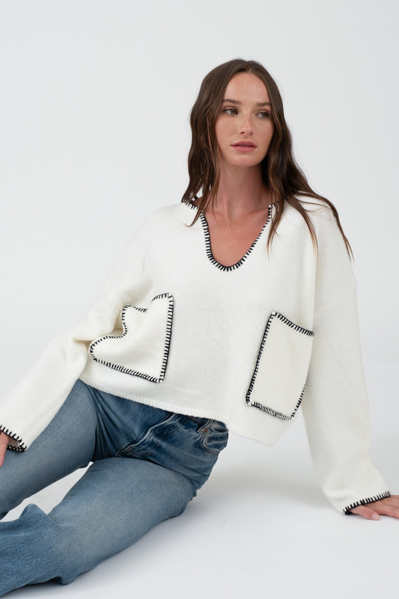 Contrast Stitch Pocket Sweaters - 2 Colors! - The Nines