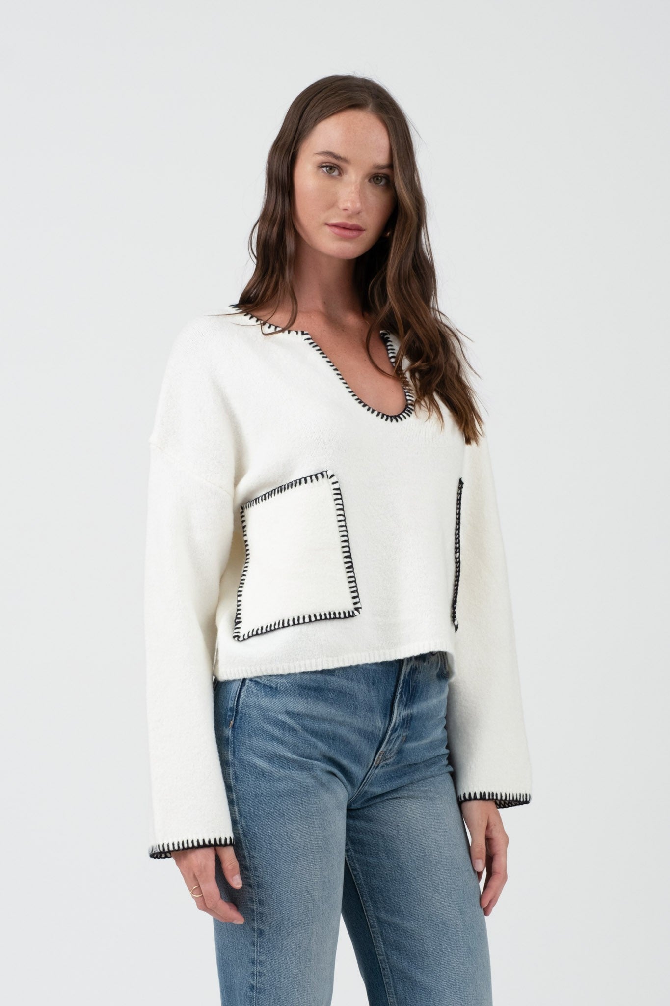 Contrast Stitch Pocket Sweaters - 2 Colors! - The Nines