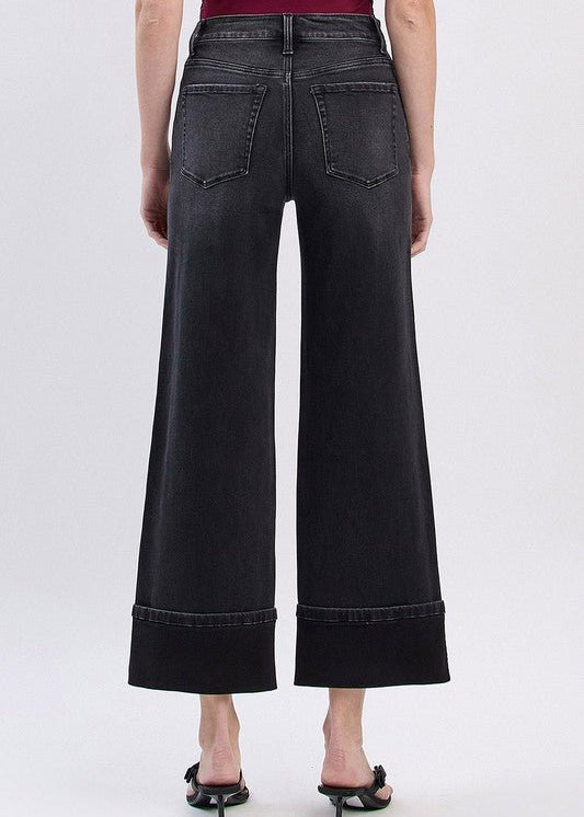 Vervet High Rise Black Cuffed Wide Jean - The Nines