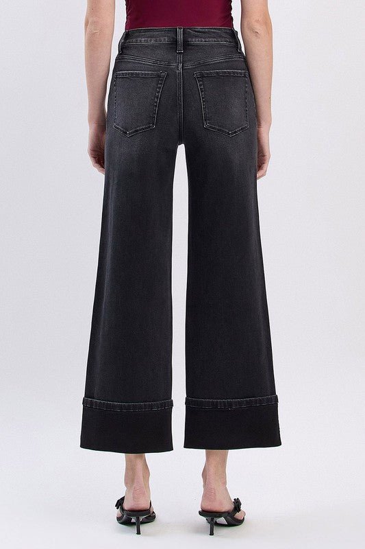 Vervet High Rise Black Cuffed Wide Jean - The Nines