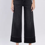 Vervet High Rise Black Cuffed Wide Jean - The Nines