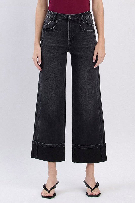 Vervet High Rise Black Cuffed Wide Jean - The Nines