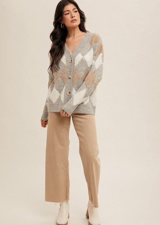 Diamond Pattern Sweater Cardigan - The Nines