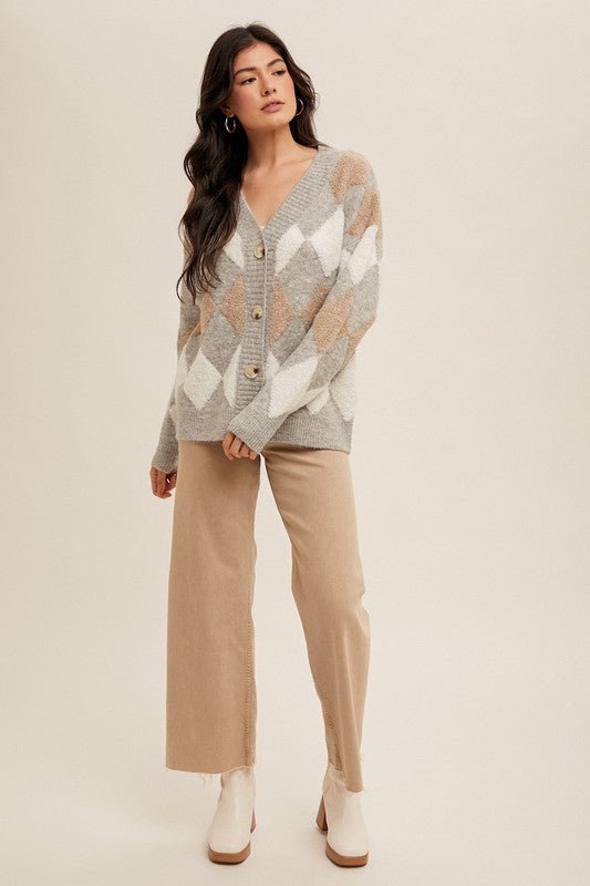 Diamond Pattern Sweater Cardigan - The Nines