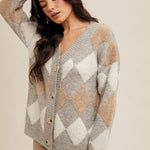 Diamond Pattern Sweater Cardigan - The Nines