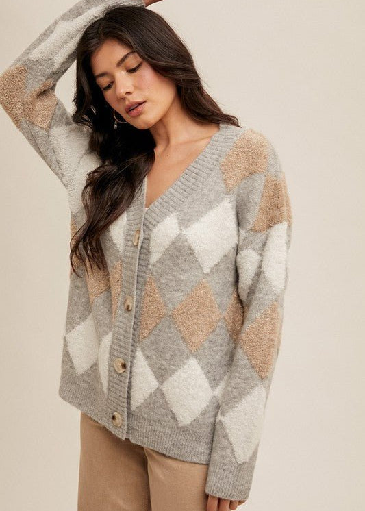 Diamond Pattern Sweater Cardigan - The Nines