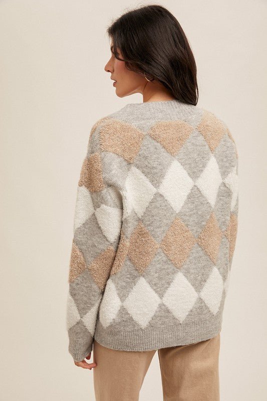 Diamond Pattern Sweater Cardigan - The Nines