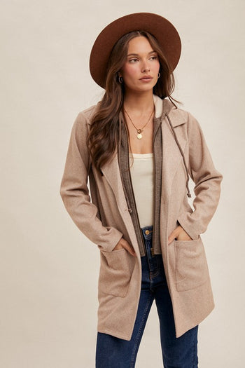 Faux Hoodie Herringbone Coat - 2 Colors!