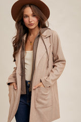 Faux Hoodie Herringbone Coat - 2 Colors!