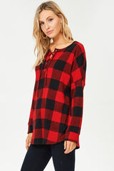 Lace Up Buffalo Plaid Top