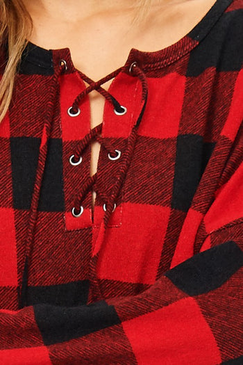 Lace Up Buffalo Plaid Top