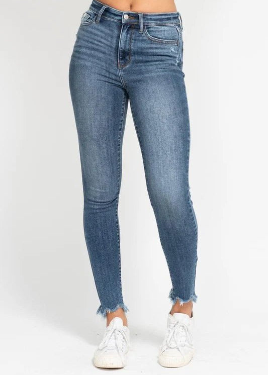 Judy Blue High Waist Skinny Destructed Shark Bite Hem - The Nines