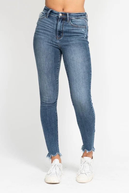 Judy Blue High Waist Skinny Destructed Shark Bite Hem - The Nines