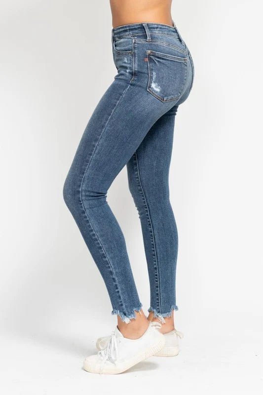 Judy Blue High Waist Skinny Destructed Shark Bite Hem - The Nines