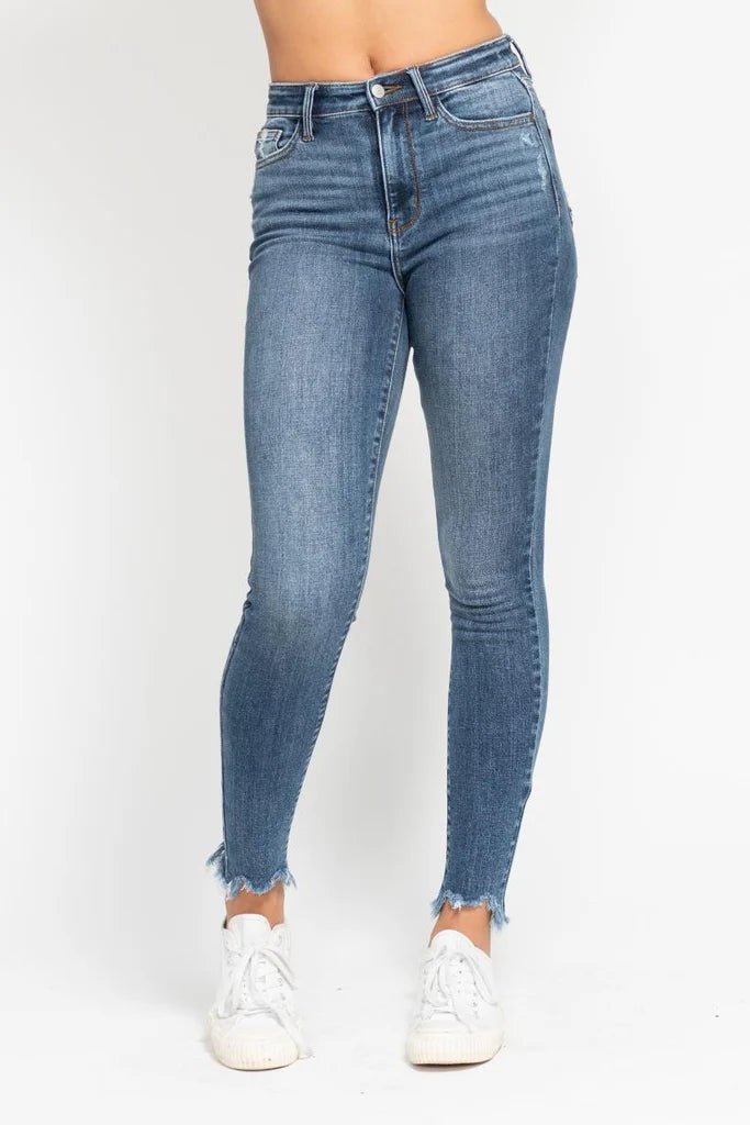 Judy Blue High Waist Skinny Destructed Shark Bite Hem - The Nines