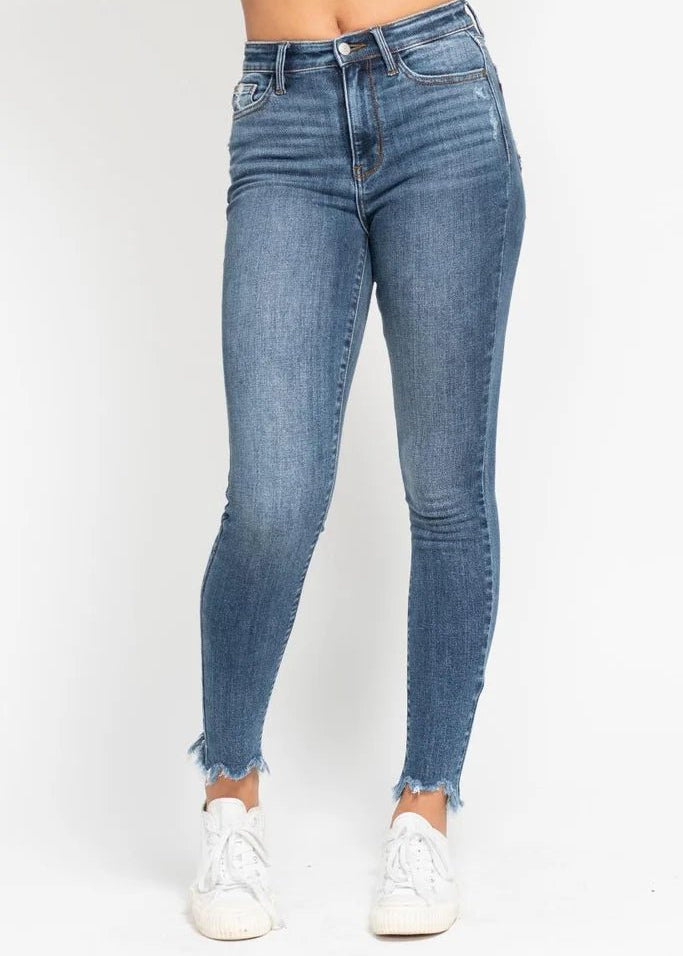 Judy Blue High Waist Skinny Destructed Shark Bite Hem - The Nines