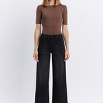 Black Vervet High Rise Double Cuff Baggy Wide Leg Jeans - The Nines