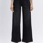 Black Vervet High Rise Double Cuff Baggy Wide Leg Jeans - The Nines