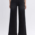 Black Vervet High Rise Double Cuff Baggy Wide Leg Jeans - The Nines