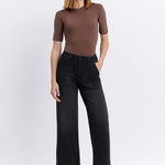 Black Vervet High Rise Double Cuff Baggy Wide Leg Jeans - The Nines
