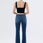 Lovervet Mid Rise Dark Wash Raw Hem Bootcut Jean - The Nines