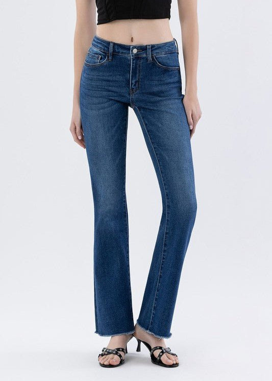Lovervet Mid Rise Dark Wash Raw Hem Bootcut Jean - The Nines