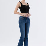 Lovervet Mid Rise Dark Wash Raw Hem Bootcut Jean - The Nines