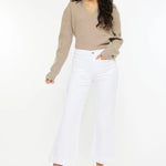 Kan Can High Rise Relaxed Cropped Flare White Jeans - The Nines