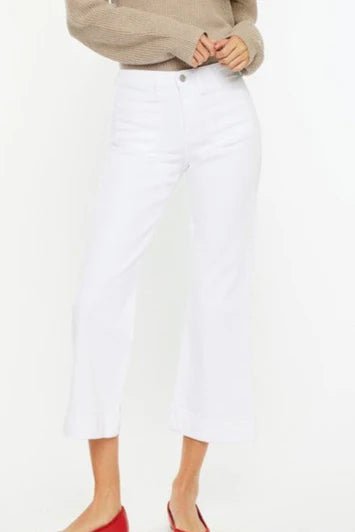Kan Can High Rise Relaxed Cropped Flare White Jeans - The Nines