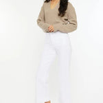 Kan Can High Rise Relaxed Cropped Flare White Jeans - The Nines