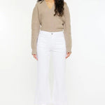 Kan Can High Rise Relaxed Cropped Flare White Jeans - The Nines