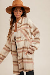 Blush & Mocha Soft Longline Plaid Shacket