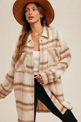 Blush & Mocha Soft Longline Plaid Shacket