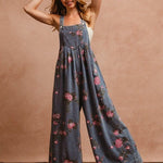 Floral Wide Leg Overalls - The Nines