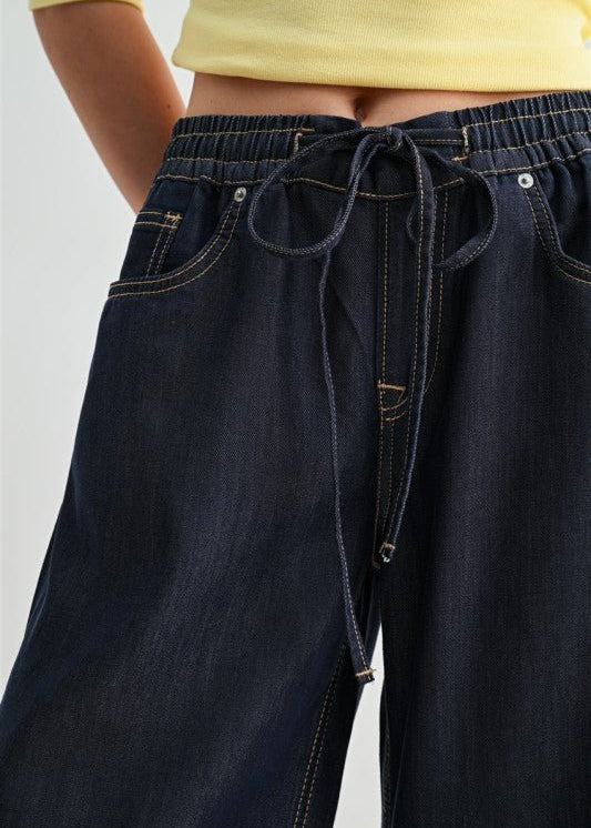 MICA High Rise Wide Leg Elastic Tie Waist Lyocell Jean - The Nines
