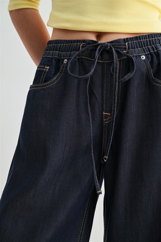 MICA High Rise Wide Leg Elastic Tie Waist Lyocell Jean - The Nines