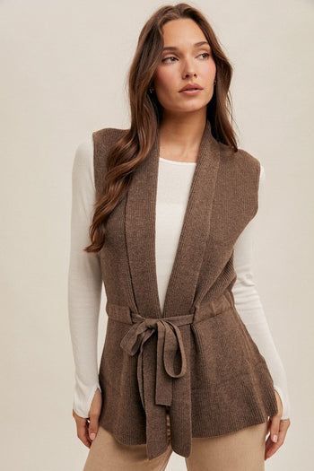 Mocha Belted Sweater Vest