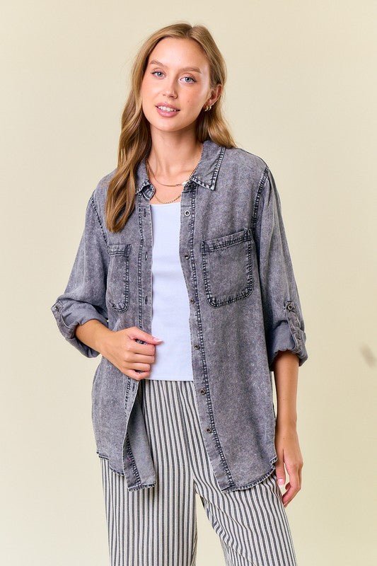 Chambray Button Tops - 2 Colors! - The Nines